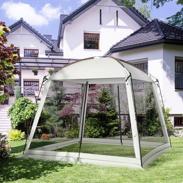 Tenda de Jardim para 6 - 8 Pessoas com 4 Mosquiteiras e 2 Portas Proteção UV50+ Inclui Bolsa de Transporte 3x3 m Branco