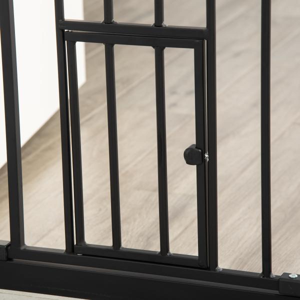 Barreira de Segurança para Animais de Estimação 74 - 80cm com Porta com Fechamento Automático e Sistema de Duplo Bloqueio Altura 76,2cm Preto