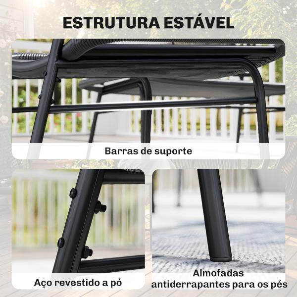 Conjunto Jardim de Vime com 4 Peças Inclui Sofá de 2 Lugares 2 Poltronas e Mesa de Centro com Tampo Metálico Preto