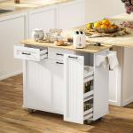 Ilha de Cozinha com Rodas Carrinho de Cozinha com Tomada USB Bancada Rebatível 2 Gavetas 119,5x74x94,5 cm Branco