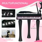 Piano Eletrónico para Crianças com 32 Teclas Microfone banco Luzes 22 Músicas 4 Tons e Volume Ajustável 37x30,5x60,4 cm Preto