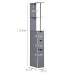 Coluna de Casa de Banho Moderno Móvel Auxiliar com 2 Prateleiras, 2 Gavetas e 1 Porta Anti - queda 15x33x136,8 cm Cinzento