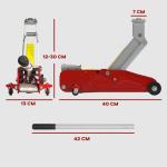 Macaco Hidráulico para Carros de 2 Toneladas com Altura Ajustável 12 - 30 cm e 4 Rodas para Apoiar Carros Vermelho e Cinza