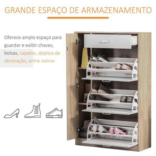 Sapateira de 3 Portas para 18 - 27 Pares de Sapatos com Gaveta e Armário para Entrada Dormitório 84x30x132 cm Madeira Natural