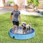 Piscina para Cães Dobrável com Aspersor Piscina Portátil em PVC Antiderrapante e Resistente ao Desgaste Ø80x20 cm Azul