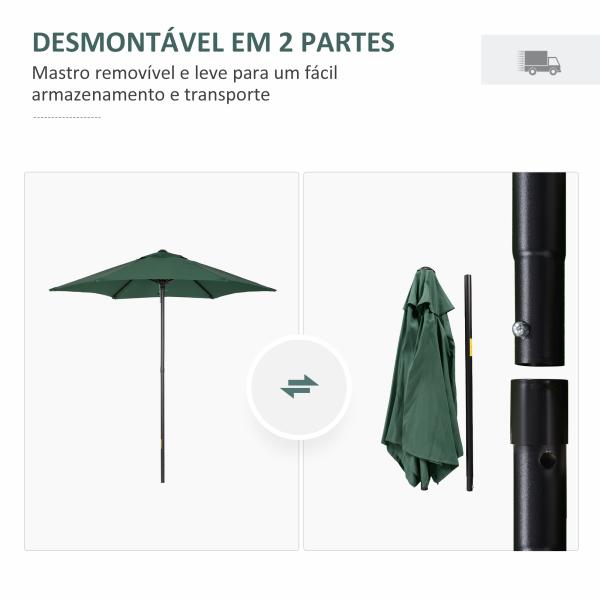 Chapéu de Sol de Jardim Ø2x2 m Chapéu de Sol com Mastro de Alumínio Manivela Teto com Ventilação Verde