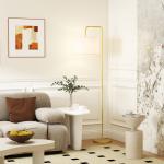 Candeeiro de Pé Moderno Lâmpada E27 Máx. 40W com Ecrã de Linho e Interruptor de Pé 64x38x163,5 cm Branco e Dourado