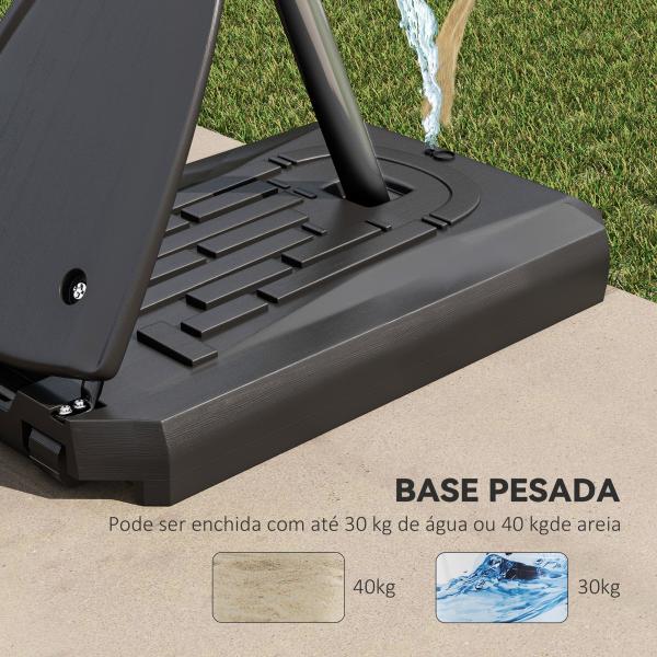 Cesta de Basquetebol Ajustável 236 - 293 cm com Rodas Painel de PC Base Recarregável para Exterior Preto