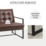Cadeirão Chesterfield para Sala ou Escritório, Assento e Encosto Capitoné, Estrutura em Metal Preto, Pele Sintética Chocolate