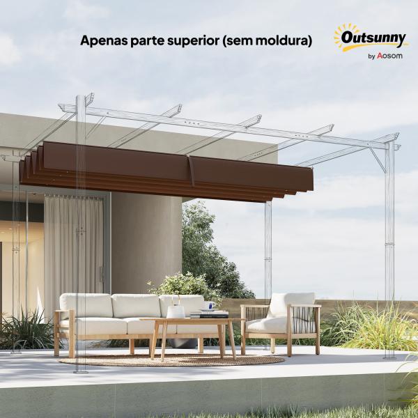 Telhado de Reposição Retrátil 3x2,5 m para Estrutura de 3x2 m Tecido Apenas para Pérgola Jardim com 8 Orifícios Castanho