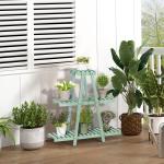 Suporte de Madeira para Plantas de 3 Níveis Prateleira Decorativa de Plantas para Interior Exterior 46x26x76cm Verde