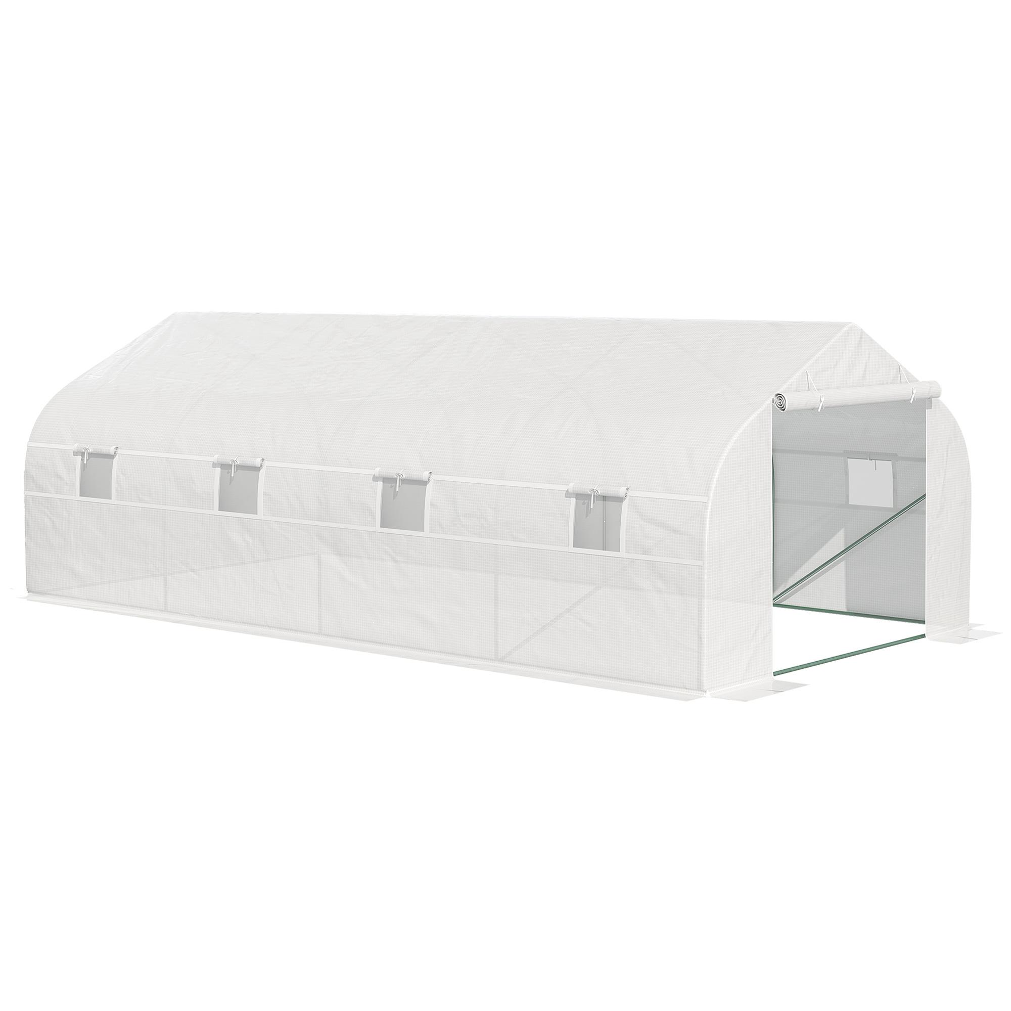 Estufa Tipo Túnel de Jardim 600x300x200cm para Cultivo de Plantas Verduras com 8 Janelas e Porta Enroláveis com Zíper Aço Branco