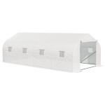 Estufa Tipo Túnel de Jardim 600x300x200cm para Cultivo de Plantas Verduras com 8 Janelas e Porta Enroláveis com Zíper Aço Branco