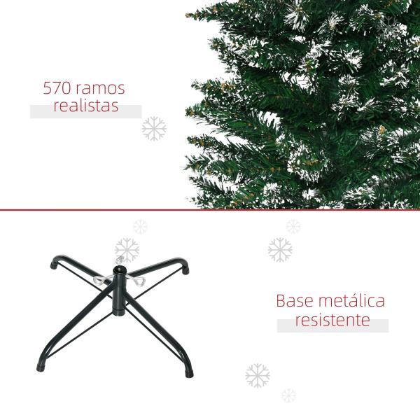 Árvore de Natal Artificial Altura 190 cm com 570 Ramos de PVC Ignífugos Base Dobrável e Suporte Metálico Decoração de Natal Ø53x190 cm Verde