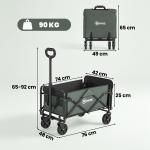 Carrinho de Transporte com Rodas Carrinho de Jardim Dobrável com Puxador Telescópico Ajustável Porta Traseira Expansível 114x46x65 - 92 cm Verde