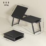 Mesa Reclinável para Cama e Sofá, Tabuleiro Dobrável com Gaveta Lateral para Computador Portátil e Livros, Cinco Alturas, Preto