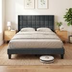 Cama de Casal 135x190 cm com Cabeceira Estofada com Laterais e Arrumação Inferior, Cinzento