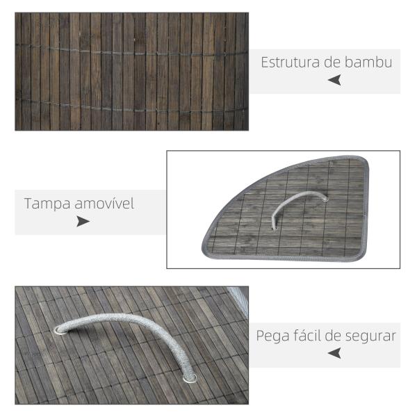 Cesto de Roupa de Bambu Capacidade de 55L Cesto para Roupa Suja com Tampa e Bolsa Amovível 38x38x57 cm Cinza