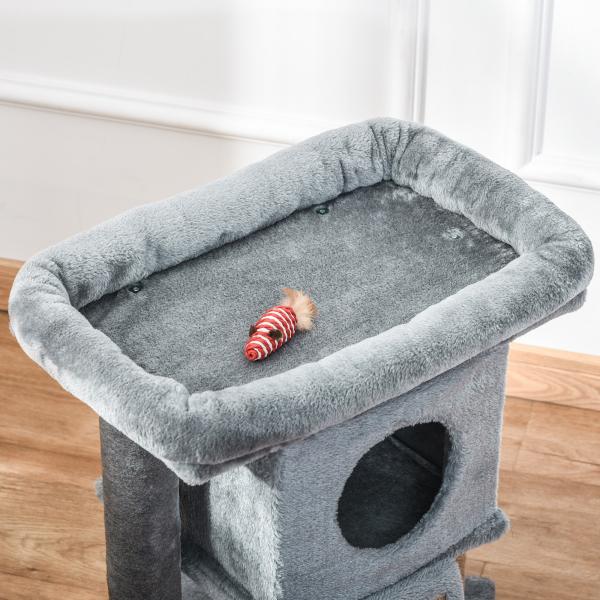 Arranhador para Gatos Pequenos Arranhador para Gatos com Poste de Juta Rampa Caverna e Bola Suspensa 40x40x57 cm Cinza