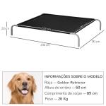 Cama Elevada para Cães e Gatos Cama Transpirável para Animais de Estimação com 130x90x20 cm Preto
