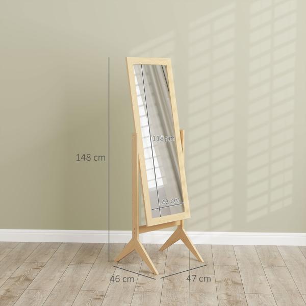 Espelho de Pé para Maquilhagem Reclinável com Estrutura de Madeira para Dormitório Vestidor 47x46x148 cm Carvalho