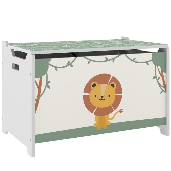 Baú Brinquedos Infantil 53 L Caixa de Arrumação Brinquedos com Tampa Rebatível e Pistão a Gás 60x37x39 cm Verde