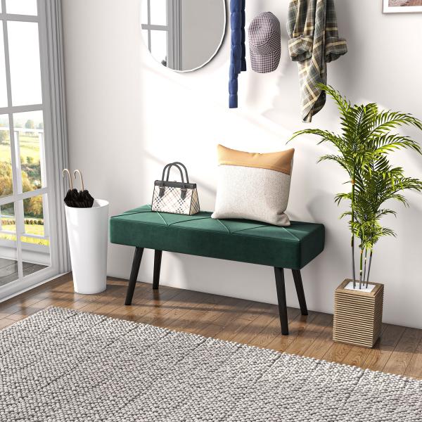 Banco de Pé de Cama Multifuncional e Moderno Banco de Dormitório com Pés de Aço e Assento Acolchoado 100x36x45 cm Verde