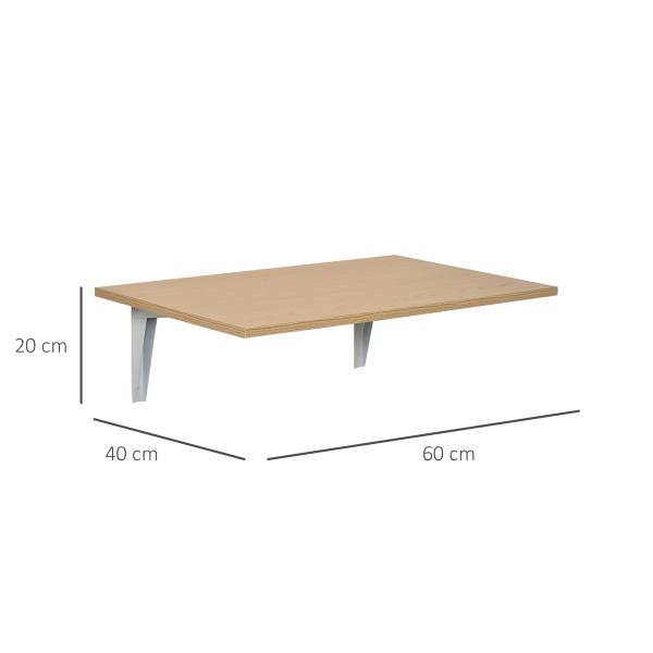 Mesa Dobrável de Parede Mesa Auxiliar Suspensa para Cozinha Sala de Jantar 60x40x20cm Madeira Natural