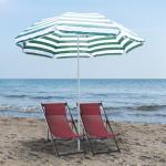 Chapéu de Sol de Praia Ø180cm com Teto Inclinável e Mastro de Metal Proteção Solar para Jardim Terraço Exterior Listras Verdes e Branco