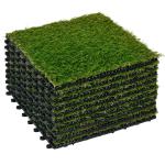 Relva Artificial de 10 Peças Estrado de Relva Sintética 30x30 cm Altura 20 mm Resistente aos Raios UV Verde Escuro