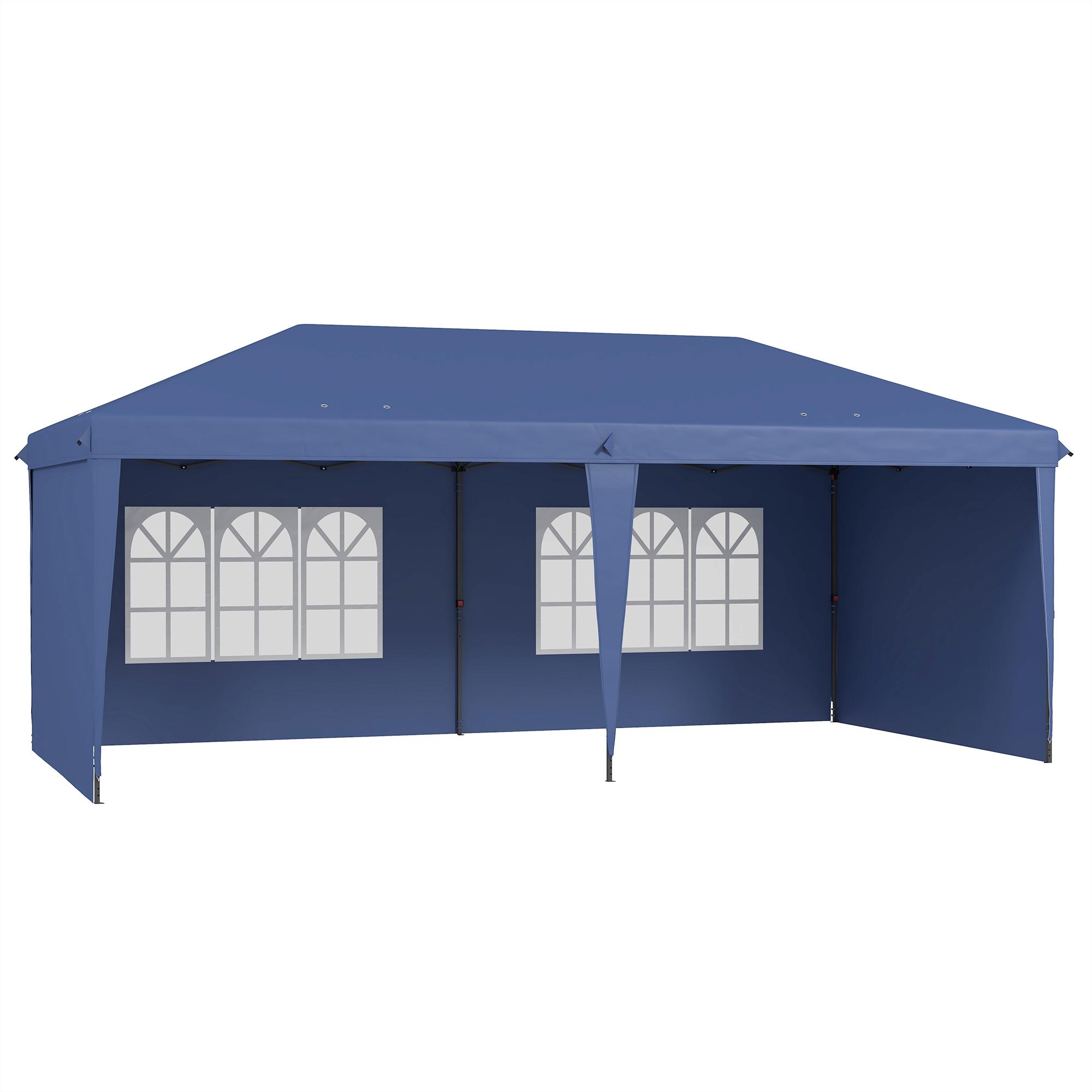 Tenda Dobrável 6x3 m Pop - up com 4 Laterais Desmontáveis Tenda de Jardim com 2 Janelas Visíveis Saco de Transporte Azul