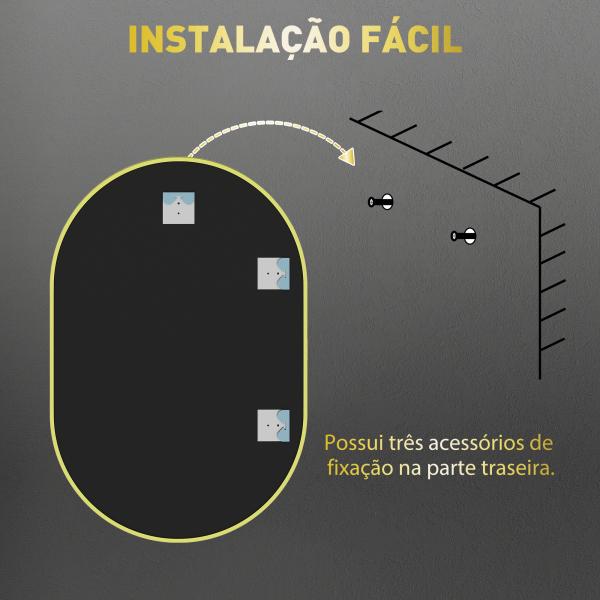 Espelho Casa de Banho 60x90 cm Espelho Decorativo de Parede com Estrutura de Alumínio Horizontal ou Vertical Dourado
