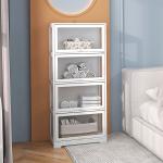 Vitrine Branco de 4 Níveis para Sala de Estar Anti - Tombo 59x30x139 cm com Portas Abatíveis de Acrílico Colecionador