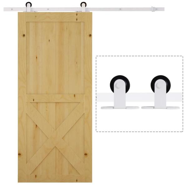 Ferragens para Porta Corredeira Kit de Acessórios para Porta Corredeira de Madeira com Guia de Chão Trilho de Aço de Carbono Branco