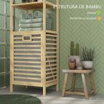 Estante de Casa de Banho em Bambu com 3 Prateleiras e 1 Cesto para Roupa Suja Removível 44x33x160 cm Natural