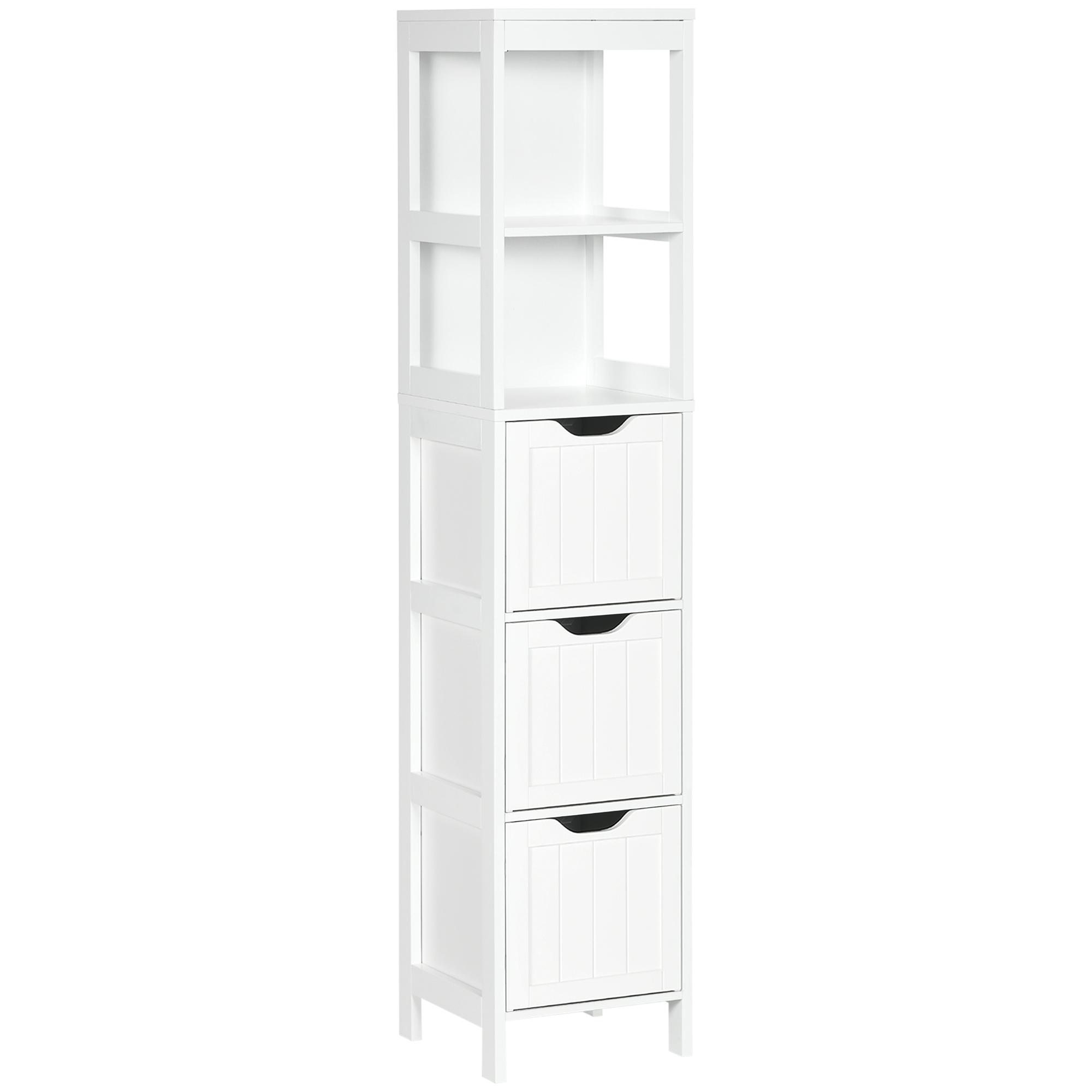 Armário Casa de Banho Estreito com 3 Gavetas e 2 Prateleiras Abertas Estilo Moderno 30x30x141,6 cm Branco