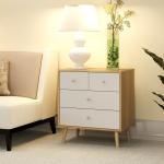 Cômoda de 4 Gavetas com Puxadores de Madeira Cómoda Estreita para Sala Corredor 60x35x65 cm Madeira e Branco