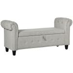Banco de Pé de Cama de Linho com Dobradiças na Tampa Pés de Madeira e Apoio para os Braços 146,5x49x74,5cm Cinza Claro