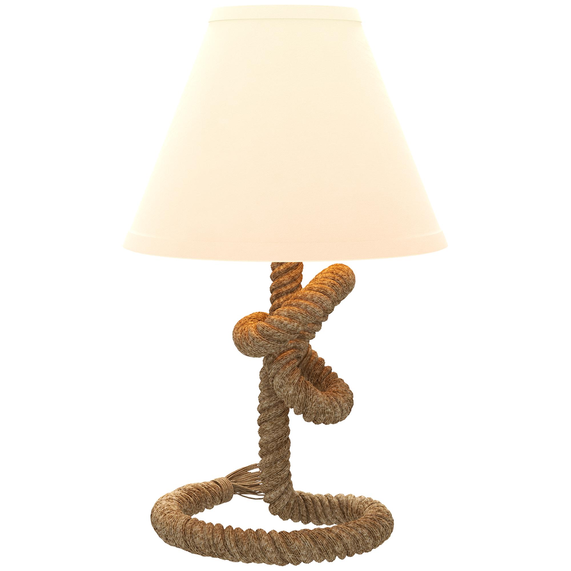Candeeiro de Mesa LED com Base de Metal Corda de Linho e Ecrã de Tecido Suporte para Lâmpada E27 Ø28x45,5 cm Marrom Bege