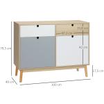 Aparador Auxiliar Móvel de Armazenamento com 2 Armários Fechados e 2 Gavetas Pés Elevados de Madeira de Pinho para Cozinha Dormitório Entrada 100x40x79,5cm Branco Cinza Madeira