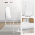 Conjunto de 6 Cadeiras de Sala de Jantar Estofadas em Couro Sintético com Encosto Alto e Pés de Aço 41x50x97 cm Branco