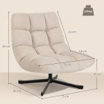 Poltrona Giratória Moderna Poltrona de Sala de Estar com Base de Cruz Estofada em Chenille Impermeável Assento Extra Largo e Pernas de Aço Poltrona Relax para Sala de Estar Quarto 75x95x90 cm Creme