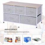 Cómoda com 5 Gavetas de Tecido Cómoda para Quarto Estrutura Metálica 100x30x54 cm Cinzento