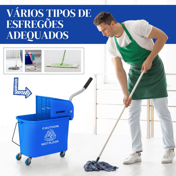 Balde de Esfregona com Rodas 20 L Balde com Escorredor e Asa de Transporte para Uso Doméstico e Comercial Azul