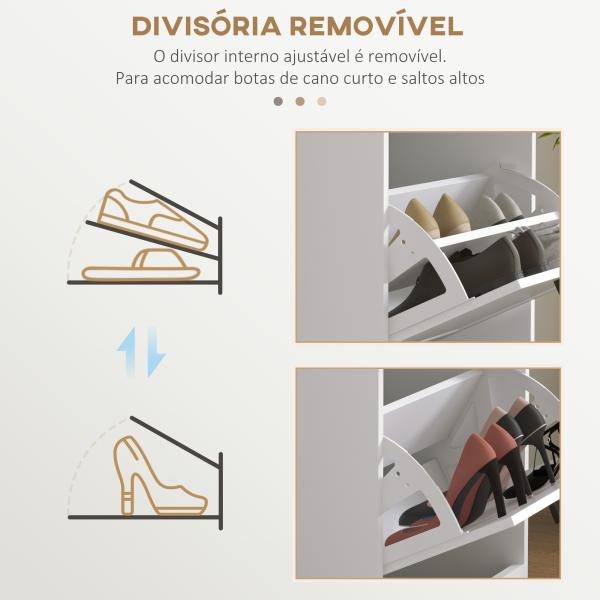 Sapateira Estreita com 3 Portas Basculantes e Prateleiras Ajustáveis para 15 Pares de Sapatos, Branco