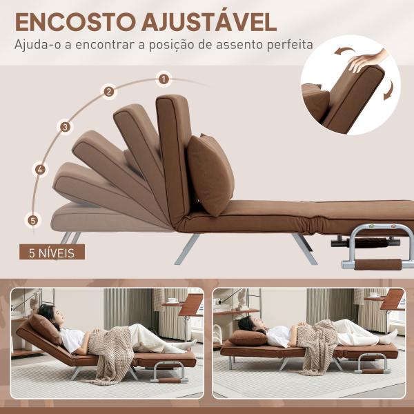Sofá Cama Individual Sofá Cama Individual Sofá Reclinável com Almofada para Sala Quarto Carga 100 kg 65x69x80 cm Marrom