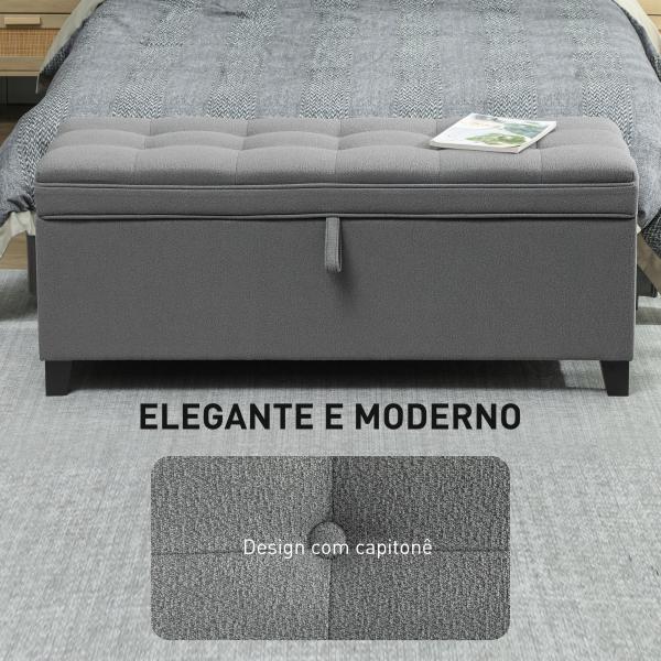 Banco de Armazenamento com 2 Dobradiças de Segurança Tampa Rebatível para Quarto Sala de Estar 120x40x48 cm Cinza Escuro