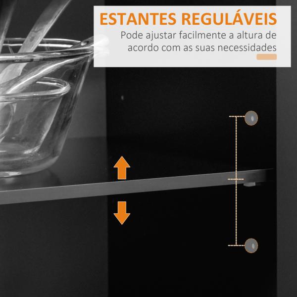 Carrinho de Cozinha com Rodas Móvel Auxiliar de Cozinha com 2 Gavetas 2 Portas Prateleira Ajustável 104x46x91 cm Preto