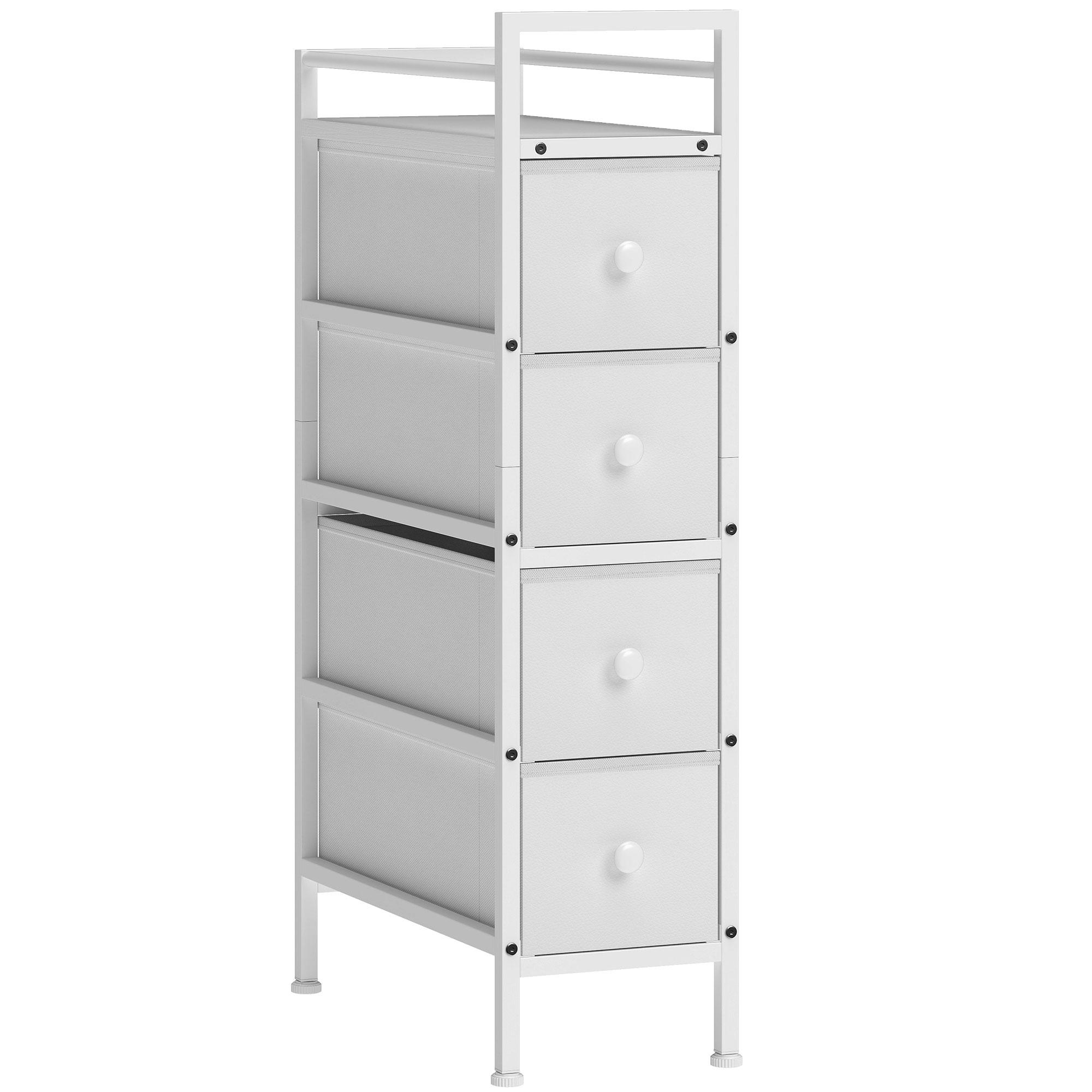 Móvel de Arrumação Estreito com 4 Gavetas de Tecido para Espaços Pequenos 20x43x81,5 cm Branco