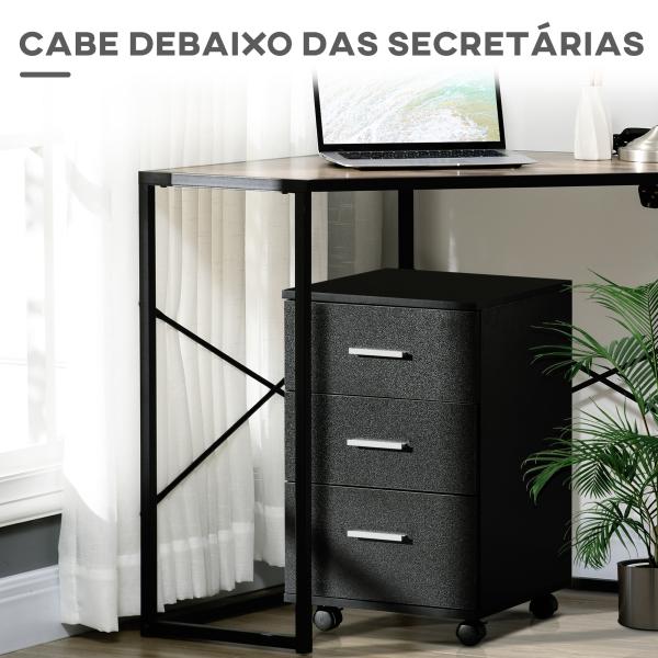 Bloco de Gavetas para Escritório Móvel de Arquivos com 3 Gavetas e Fechadura para Secretária Casa 40x40x61,5 cm Preto